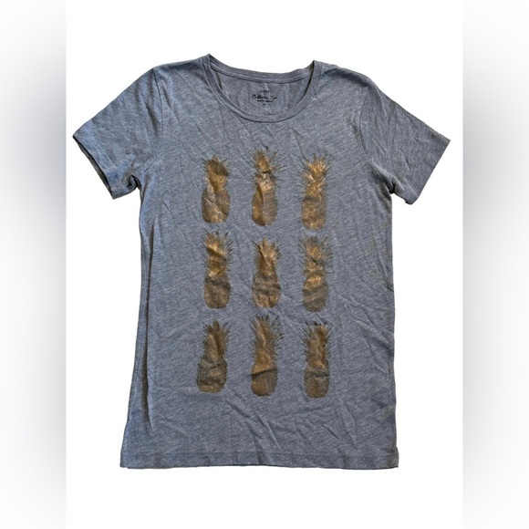 J. Crew Collector Tee Women’s Dark Heather Grey/Gold Metallic Pineapple Shirt XS - Picture 2 of 4